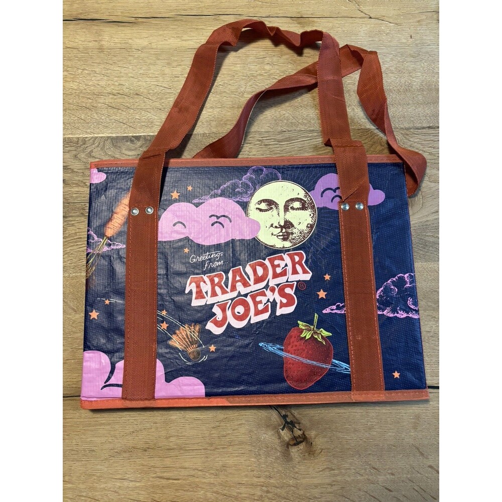 Trader Joe’s Moon Bag Stand-Up Collapsible Tote Bag Brand New With Tag Moon Face